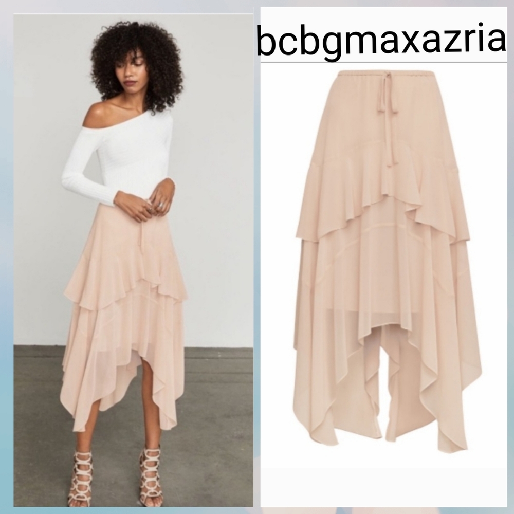 New BCBGMaxAzria Inessa Handkerchief Midi Skirt  MSRP$178 color BARE PINK